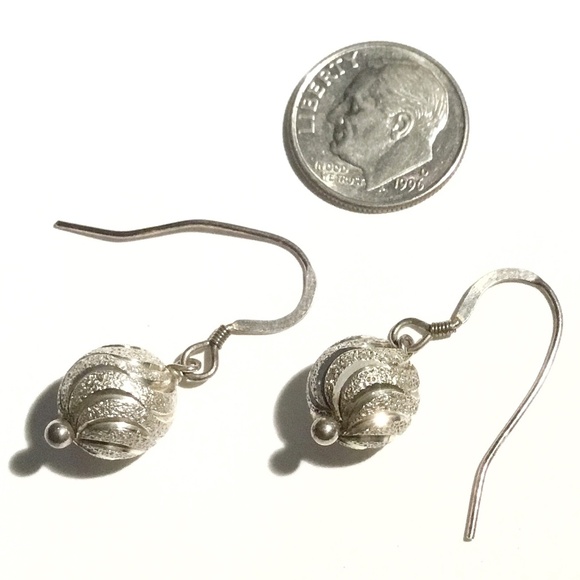 Sterling Silver Laser Cut 10mm Balls Pierced Drop Earrings - Picture 2 of 3